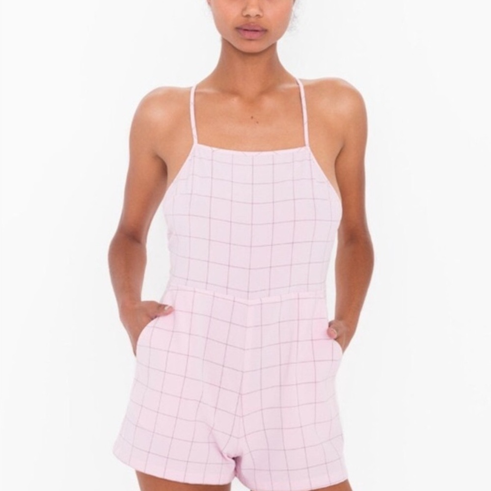 American Apparel Light Pink Grid Romper